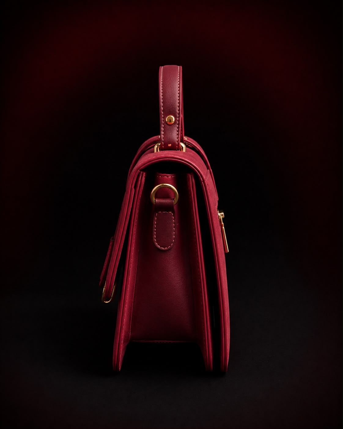 DAAG Lune Dorée burgundy satchel, side profile
